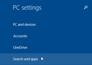 Windows 8 Settings, Search and apps