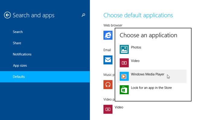 Windows 8 Search and apps, Choose an application